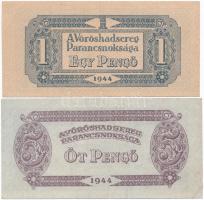 1944. 1P hátoldali kép kisebb + 5P + 10P + 100P "A Vöröshadsereg Parancsnoksága" T:III