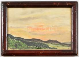 Magyar jelzéssel: Dombos táj. Akvarell, papír, üvegezett kerületben, 11×15 cm