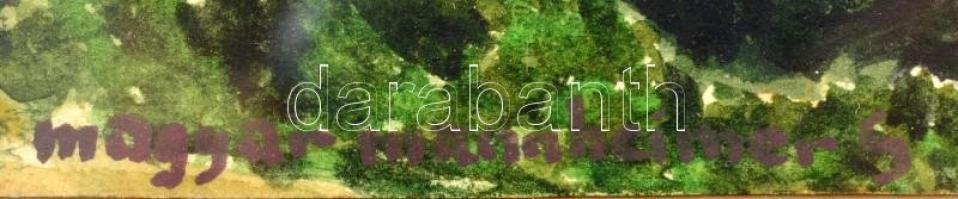 Magyar jelzéssel: Dombos táj. Akvarell, papír, üvegezett kerületben, 11×15 cm