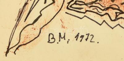 B.M. jelzéssel: Kompozíció. Vegyes technika, papír, üvegezett keretben, 28×20 cm