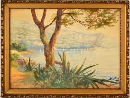 Olvashatatlan jelzéssel: Mediterrán tengeröböl. Akvarell, papír, üvegezett keretben, 29×40 cm