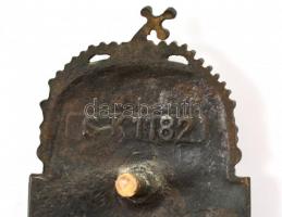 Bronz koronás középcímer, jelzett, 17×8 cm