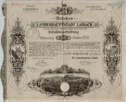 Ausztria / Laibach 1879. "Landeshauptstadt Laibach" kölcsön kötvény 20 Osztrák értékű Guld...