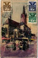 Eperjes, Presov; templom, piac / kostol / church, market. TCV card s: Janko Alexy (EK)