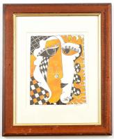 Szász jelzéssel: Arcok. Vegyes technika, papír, üvegezett keretben, 18×10 cm