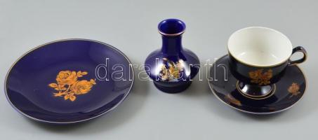 Echt Kobalt porcelán tétel: 2 db tál, váza és csésze, jelzéssel és jelzés nélkül, matricás, kis kopásnyomokkal, 4 db
