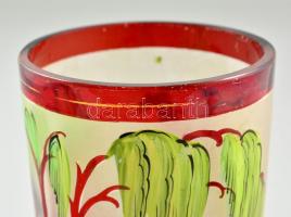 cca 1900 címeres emlék pohár hengeres két rétegű színtelen üveg, maratott, rubinpác festéssel, "...