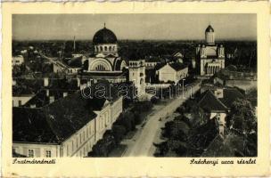 Szatmárnémeti, Satu Mare; Széchenyi utca, Görögkatolikus székesegyház / street view, Greek Catholic cathedral (gyűrődés / crease)