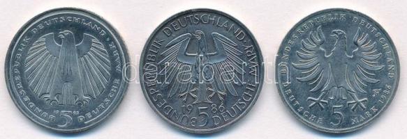 NSZK 1985G 5M Cu-Ni "150 éves a Német Vasút" + 1986D 5M Cu-Ni "600 éves a Heidelbergi...