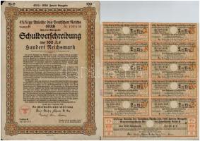 Német Harmadik Birodalom 1938. "A Német Birodalom 4 1/2%-os kölcsön kötvény" 100M-ről (3x)...