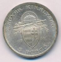 1938. 5P Ag "Szent István" T:2 patina 
Adamo P8.1