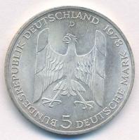 NSZK 1978D 5M Ag "Gustav Stresemann születésének 100. évfordulója" T:1- FRG 1978D 5 Mark A...