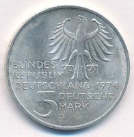 NSZK 1974D 5M Ag "Immanuel Kant születésének 250. évfordulója" T:2 FRG 1974D 5 Mark Ag &qu...