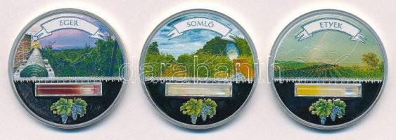 DN Magyarország Borvidékei (3xklf) Eger, Somló és Etyek multicolor mini üvegcsés ezüstözött emlékérem (38mm) T:PP