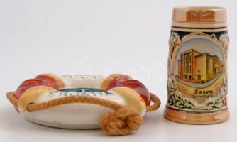 Bibnje és Essen kerámia emléktárgyak, 2 db, sérülésekkel, d: 12 cm, m: 11 cm