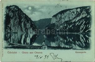 1899 Orsova, Kazán szoros holdfényben. Kiadja G. Hutterer / Kasanpartie / Cazane / gorge in moonlight (EK)