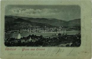 1899 Orsova, látkép holdfényben. Kiadja G. Hutterer 712. / general view, in moonlight