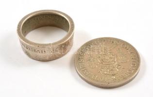 1948 Angol 2 shillingből készült gyűrű, jelzés nélkül, méret: 64-65 + angol 2 shilling (VI. György/India, 1948), jelzés nélkül