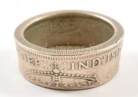 1948 Angol 2 shillingből készült gyűrű, jelzés nélkül, méret: 64-65 + angol 2 shilling (VI. György/I...