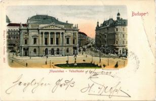 1901 Budapest VIII. Népszínház, háttérben építkezés felállványozott épülettel  (EB)