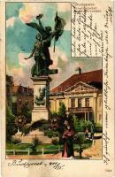 1901 Budapest I. Dísz tér, Honvéd szobor, artist signed, Art Nouveau, litho