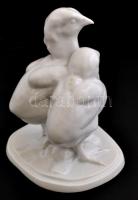 Herendi fehér mázas porcelán csirkepár, jelzett, hibátlan, m: 12 cm