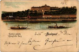 1901 Budapest I. Királyi palota, gőzhajók. Gustav Ertel litho (kis szakadás / small tear)