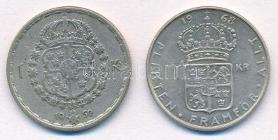Svédország 1950TS 1Kr Ag "V. Gusztáv" + 1968U 1Kr Ag "VI. Gusztáv Adolf" T:1-,2-...