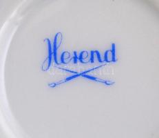 Herendi virágmintás porcelán fedeles csésze, kézzel festett, jelzett, kis kopásnyomokkal, d: 11 cm, ...