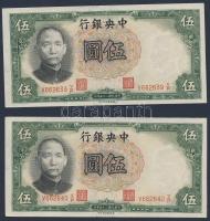 Kína/Köztársaság/Central Bank 1936. 5Y (5x) egymásutáni sorszámmal T:I
