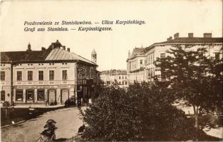 1918 Ivano-Frankivsk, Stanislawów, Stanislau; Ulica Karpinskiego, Apteka Albina Amirowicza, Opatrznoscia Boska / street view, pharmacy (EK)