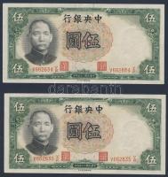Kína/Köztársaság/Central Bank 1936. 5Y (5x) egymásutáni sorszámmal T:I