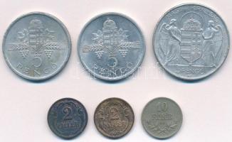 1916. 10f CuNiZn "Magyar Királyi Váltópénz" + 1927-1930 2f bronz (2xklf) + 1943. 5P Al &qu...