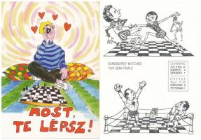 20 db MODERN sakk motívumlap, rajzokkal és karikatúrákkal / 20 modern Chess motive postcards with dr...
