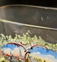 Zágrábi kézzel festett emlékpohár, karcolásokkal, kis csorbákkal, m: 11×7 cm