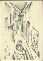 Molnár C. Pál (1894-1981): Éjszakai járókelő, kis szériás ofszet, papír, 29×21 cm