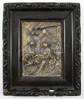 A háromkirályok imádása, fém dombornyomott kép, fa keretben, 20×14,5 cm
