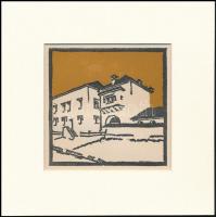 Kós Károly (1883-1977): Ház, színes linómetszet, papír, jelzés nélkül, paszpartuban, 11×11 cm
