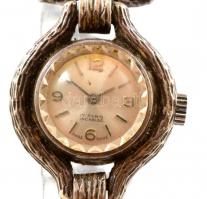 Ezüst (Ag.) szíjas svájci női karóra, jelzett, nem működik, h: 18,5 cm, bruttó 33,7 cm