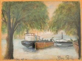 Boros György (1955-2005): Balatoni hajók. Akvarell, papír, jelzett, üvegezett keretben, 17×21 cm