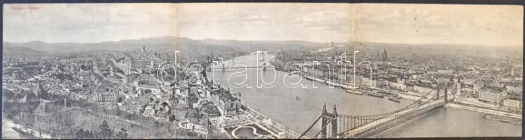 1908 Budapest. Óriás háromrészes kihajtható panorámalap. Divald Károly 1676-1908. / Giant 3-tiled folding panoramacard (53 cm x 13,6 cm) (r)