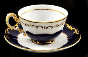 Zsolnay Pompadour mokkás készlet, 6 db csésze+alj, kézzel festett, jelzett, apró kopásokkal, d: 7,5 ...