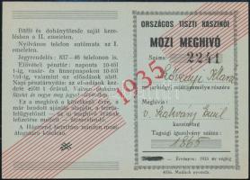 1935 Országos tiszti kaszinói mozimeghívó