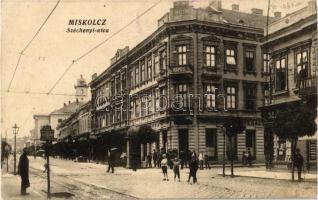 Miskolc, Széchenyi utca, villamos megállóhely, Grand Hotel Kepes szálloda és kávéház, palackborok, üzletek