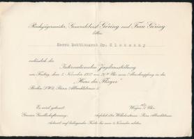 1937 Berlin, Meghívó a Göring által rendezett Nemzetközi Vadászati Kiállítás esti fogadására