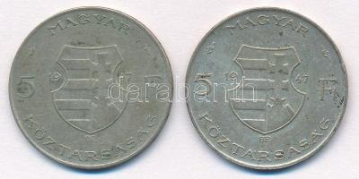 1947. 5Ft Ag "Kossuth" (2x) T:2,2- patina Adamo F8.1