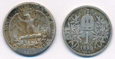 Vegyes: Amerikai Egyesült Államok 1945. 1/4$ Ag "Washington" + Ausztria 1899. 1K Ag "...