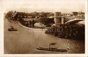 1928 Budapest XIII. Margitsziget, híd, gőzhajók