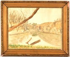 Mednyánszky jelzéssel: Tópart kora tavaszon, akvarell, papír, üvegezett fa keretben, 24×31,5 cm