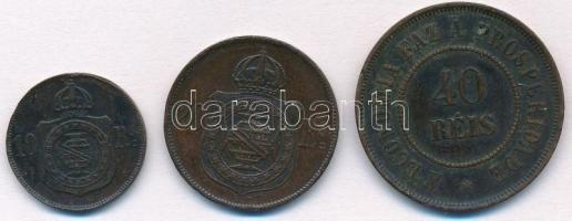 Brazília 1869. 10R Br + 20R Br + 1889. 40R Br "II. Pedro" T:2,2- ph.
Brazil 1869. 10 Reis...